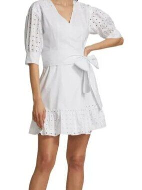Tanya Taylor Eyelet Wrap Mini Dress